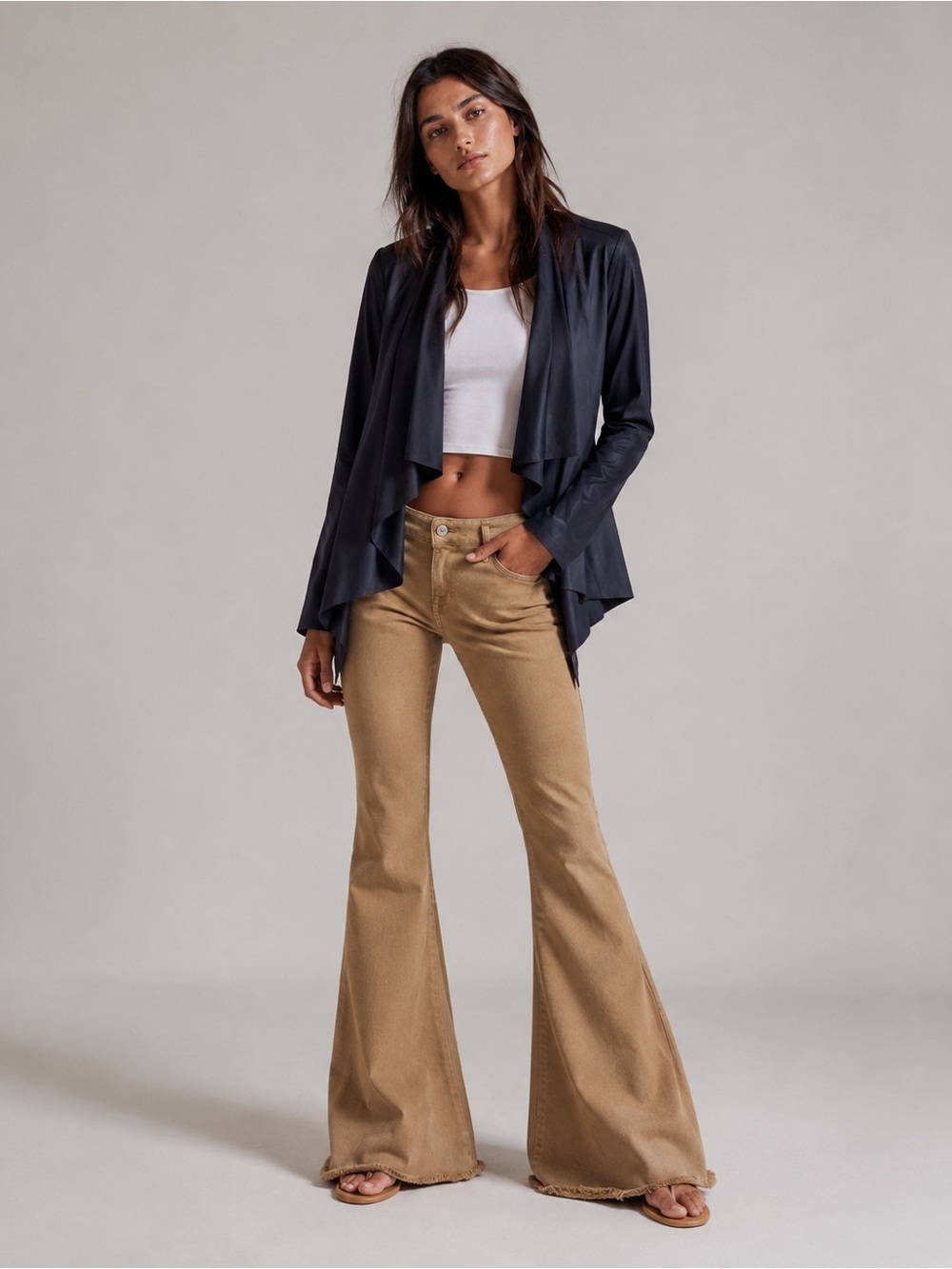 Zara Basic Collection Navy Faux Leather Draped Jacket – Size S